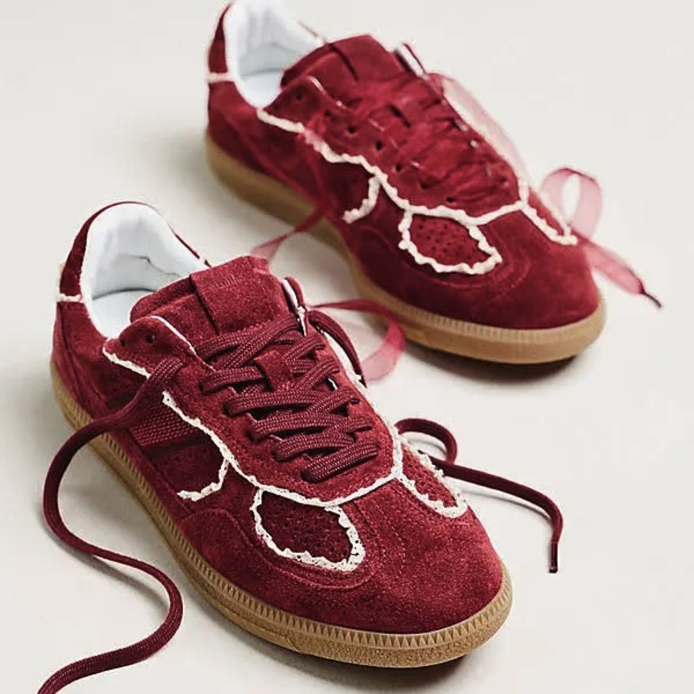 ALOHAS Tb.490 Suede Crochet-Trim Sneakers Burgundy Red Women’s Shoes 37 6.5 NEW